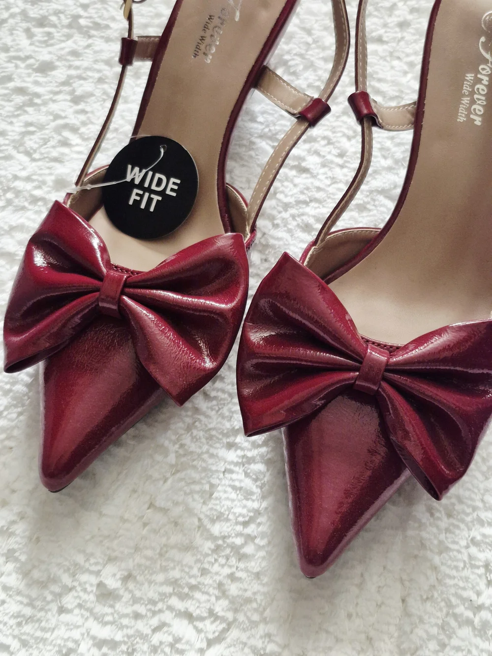 Burgundy Bow Pointed Toe Slingback Heels